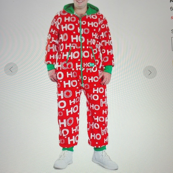 Tipsyelves  men’s HO HO HO jumpsuit pajama with hood size Large - Picture 2 of 8